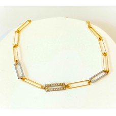 Βραχιόλι Σε Κίτρινο Χρυσό και Λευκόχρυσο 9Κ - Ορθογώνιοι Κρίκοι (ένας με ζιργκόν) (μέρος σετ) (BR134)